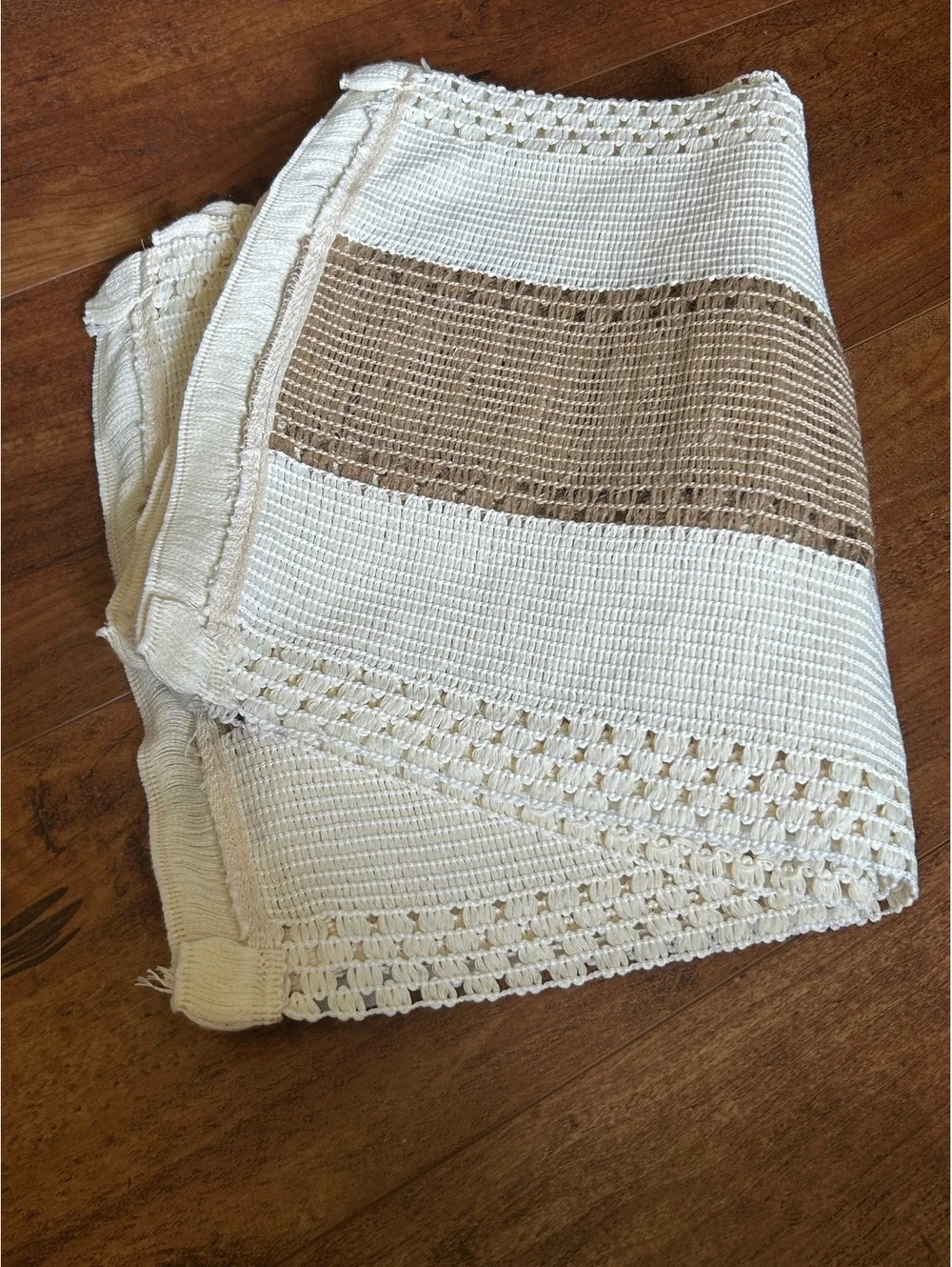 Handmade Crochet Set of 6 Placemats with Beige and Cream Stripes